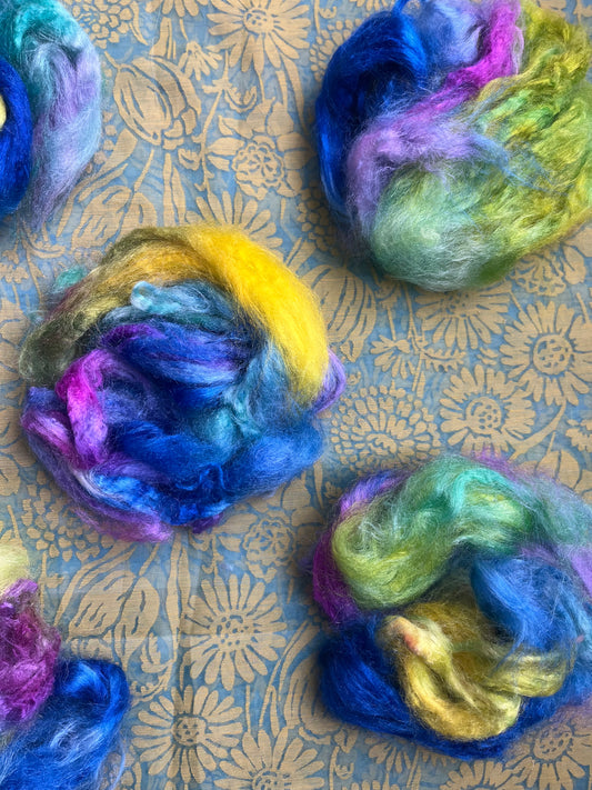 Hand Dyed Tussah Silk *approx 10g* for spinning, felting