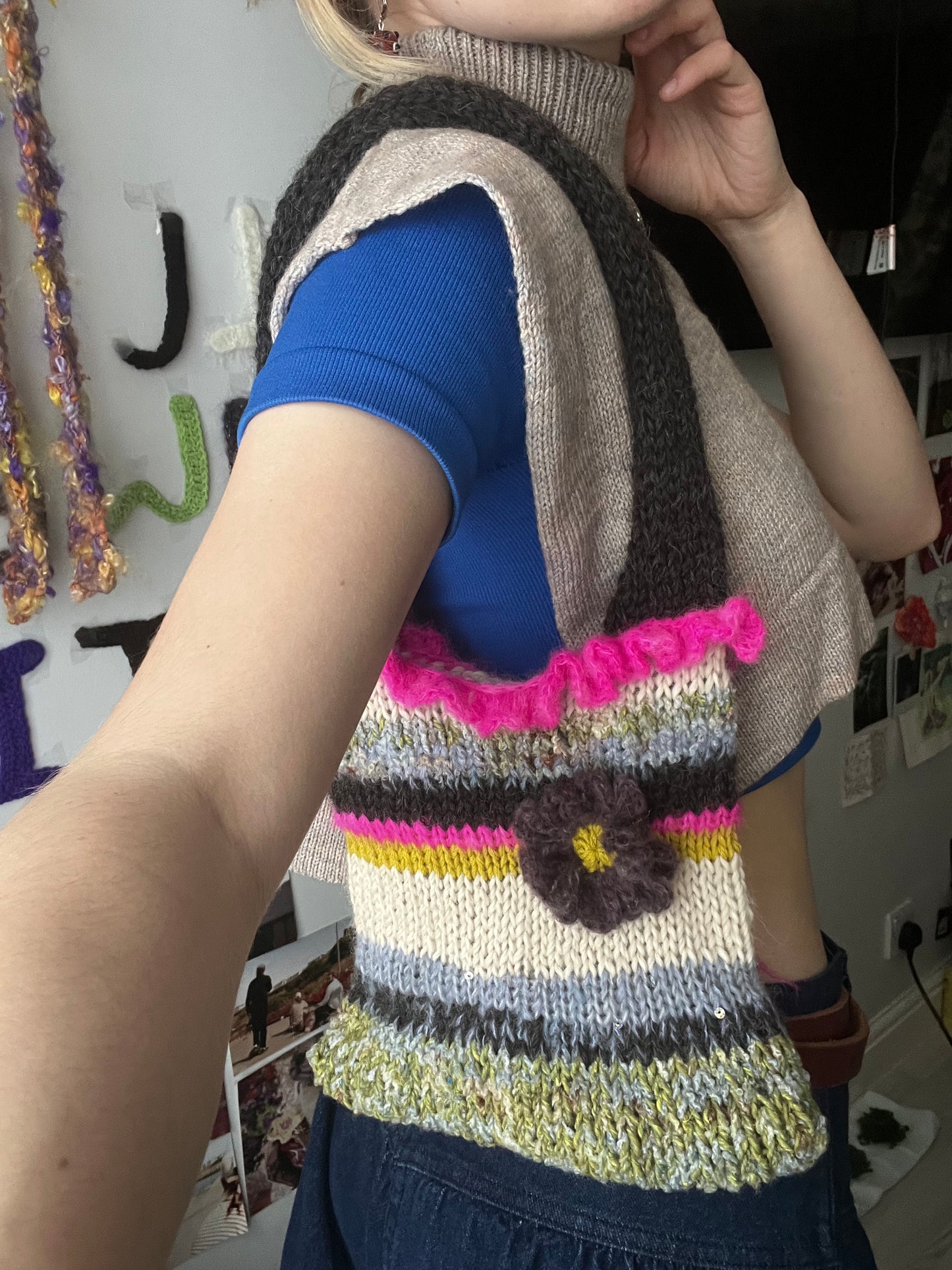 Purple Petal🪲⭐️hand knit shoulder bag